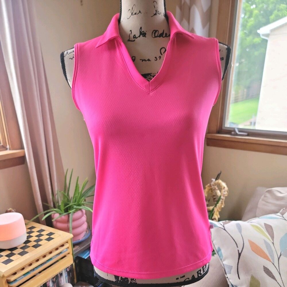 Women's Lady Hagen Golf Shirt XS Sleeveless Pink V-Neck Pullover Polo Preppy